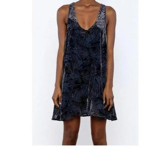 Free People - Ellie Burnout Velvet, Sleeveless Mini Dress in Blue Combo M